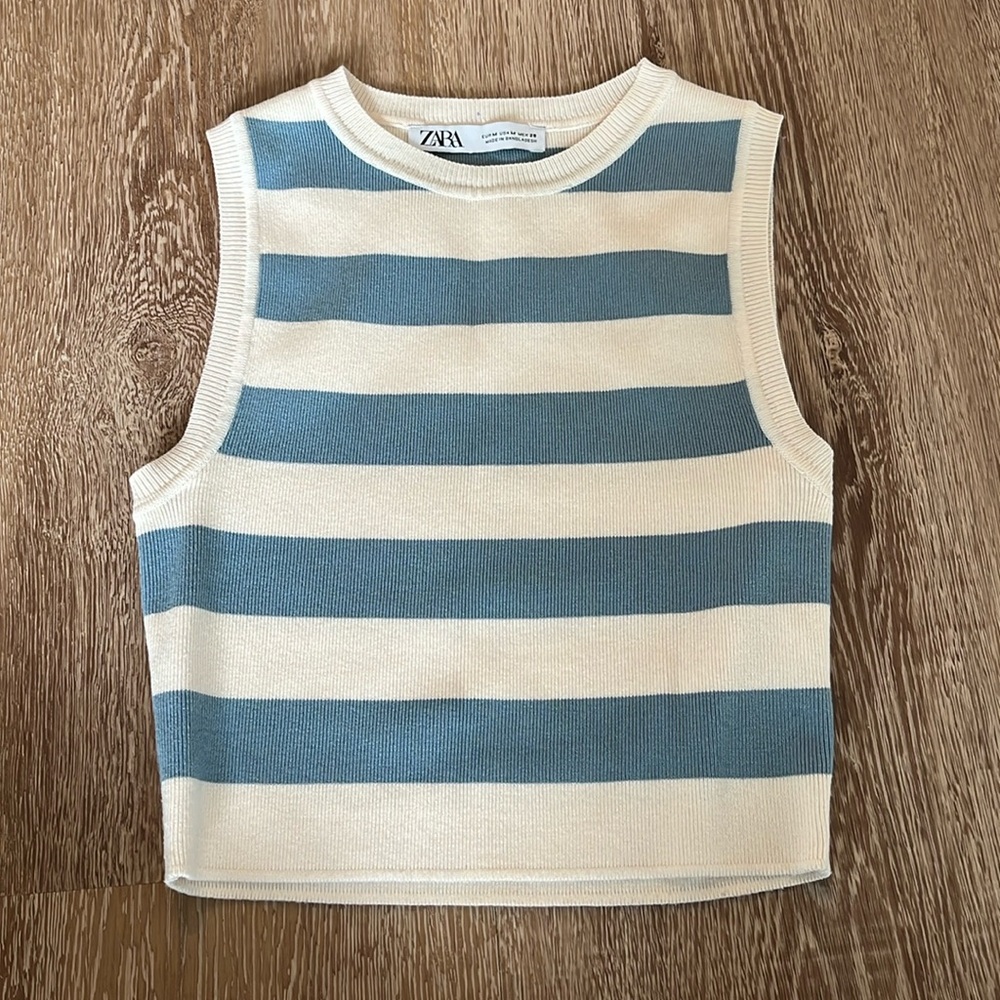 Zara Blue and Cream Striped Crop Top